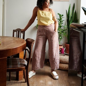 Frankie Terracotta Gingham Trousers Linen pants Linen Trousers Gingham Linen Trousers image 1