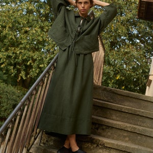 Ariel green linen wool blend skirt - Wool linen skirt - Linen skirt- Maxi skirt - Autumn clothes - A-line skirt