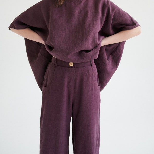 Frankie eggplant violet trousers - Barrel trousers - Linen trousers - Loose linen pants - Linen pants