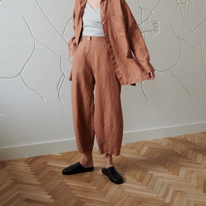 Frankie mocha mousse trousers - Barrel trousers - Linen trousers - Loose linen pants - Linen pants