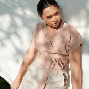 Bonni dusty peach top - Wrap linen top - Linen top - Wrap top - Linen shirt