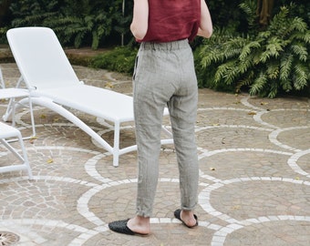 Nova grey stripes trousers - Tapered linen pants - Classic linen pants - Linen trousers - Washed linen pants - Soft linen pants