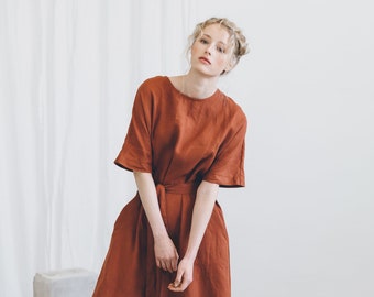 Ellen terracotta dress - Loose linen dress - Oversized linen dress - Summer dress - Linen dress - Long linen dress