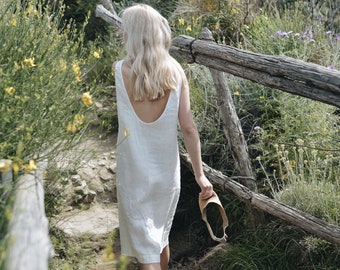 Monstera milky white dress - Linen dress - Summer dress - Simple linen dress - Tank top dress - Loose linen dress - Linen tunic