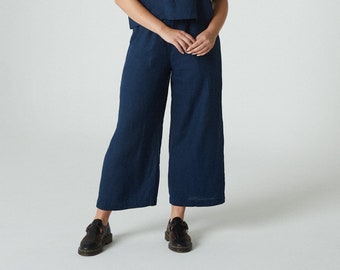 Ocean navy blue trousers - Linen pants - Loose linen pants - Linen culottes - Washed linen pants - Simple linen pants - Wide linen pants