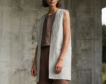 Amber heavy natural grey vest - Heavy linen vest - Linen vest - Soft linen vest - Washed linen vest - Long linen vest