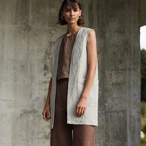 Amber heavy natural grey vest - Heavy linen vest - Linen vest - Soft linen vest - Washed linen vest - Long linen vest