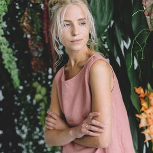 Luna blush salmon top - Basic linen top - Linen tank top - Linen blouse -  Linen shirt - Blush salmon top