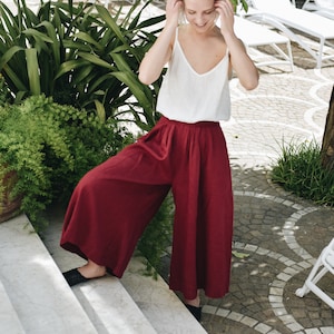 Clementine burgundy red trousers - Culottes - Linen Culottes - Wide linen pants - Linen pants - Soft linen pants - Summer pants