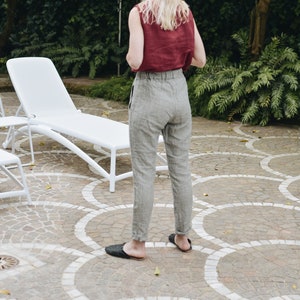 Nova grey stripes trousers - Tapered linen pants - Classic linen pants - Linen trousers - Washed linen pants - Soft linen pants