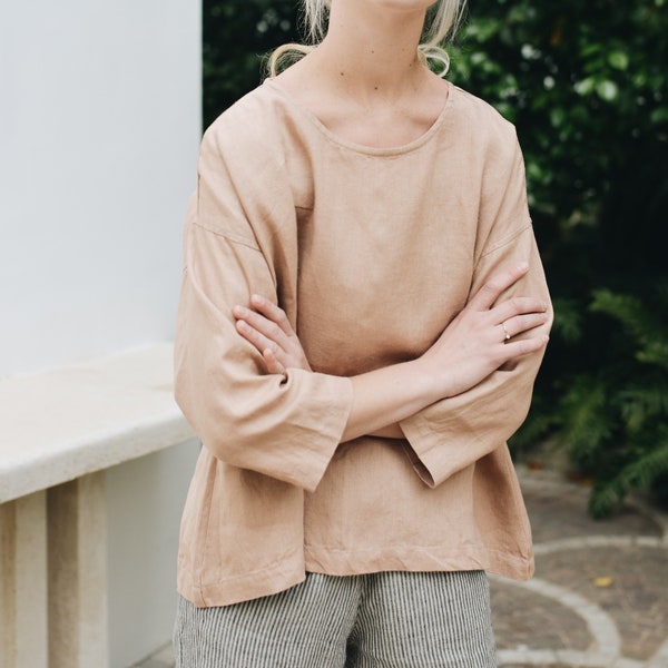 Harper dusty peach tunic - Drop shoulder blouse - Linen blouse - Linen tunic - Linen shirt - Linen top - Loose linen blouse