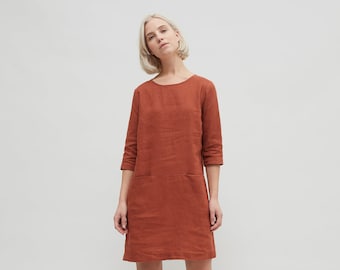 Rose terracotta dress - Linen dress - Minimal linen dress - Linen tunic - Minimal linen tunic - Washed linen dress - Loose dress