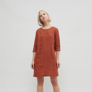 Rose terracotta dress - Linen dress - Minimal linen dress - Linen tunic - Minimal linen tunic - Washed linen dress - Loose dress