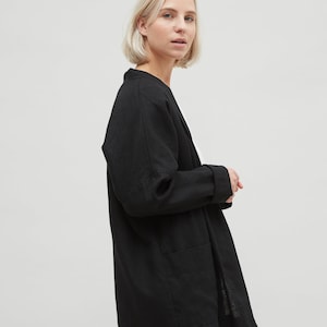 Fall black jacket - Oversized linen jacket - Linen jacket - Drop shoulder sleeve jacket - Linen clothes - Linen coat