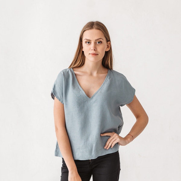 Ready to ship - Sister top - Basic linen top - Linen blouse - Sea green top - Minimal top - Minimal linen blouse - Washed linen blouse