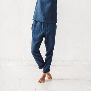 Frankie Heavy Navy Blue Trousers Heavy Linen Pants Linen Trousers