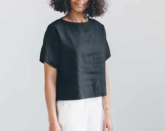 Mona black top - Linen top - Oversized linen top - Linen blouse - Basic linen top - Minimal linen blouse