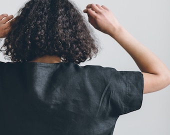 Mona black top - Linen top - Oversized linen top - Linen blouse - Basic linen top - Minimal linen blouse