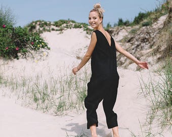 Hai black jumpsuit - Linen jumpsuit - Loose linen Jumpsuit - Linen overall - Linen women romper - Linen clothes - Black jumpsuit