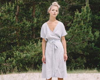 Mimosa ice grey dress - Wrap dress - Loose wrap linen dress - Maternity linen dress - Linen dress - Ice grey linen dress