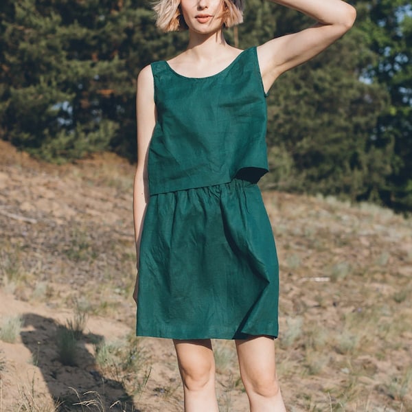 Breeze emerald green skirt - Minimal linen skirt - Midi linen skirt - Washed linen skirt