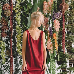 Monstera burgundy red dress - Linen dress - Summer dress - Simple linen dress - Tank top dress - Loose linen dress - Linen tunic