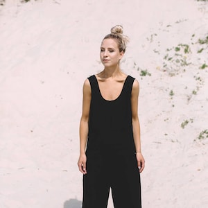 Hai black jumpsuit Linen jumpsuit Loose linen Jumpsuit Linen overall Linen women romper Linen clothes Black jumpsuit image 2