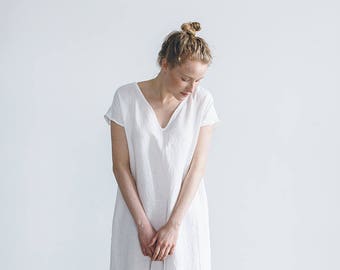 v neck linen shift dress