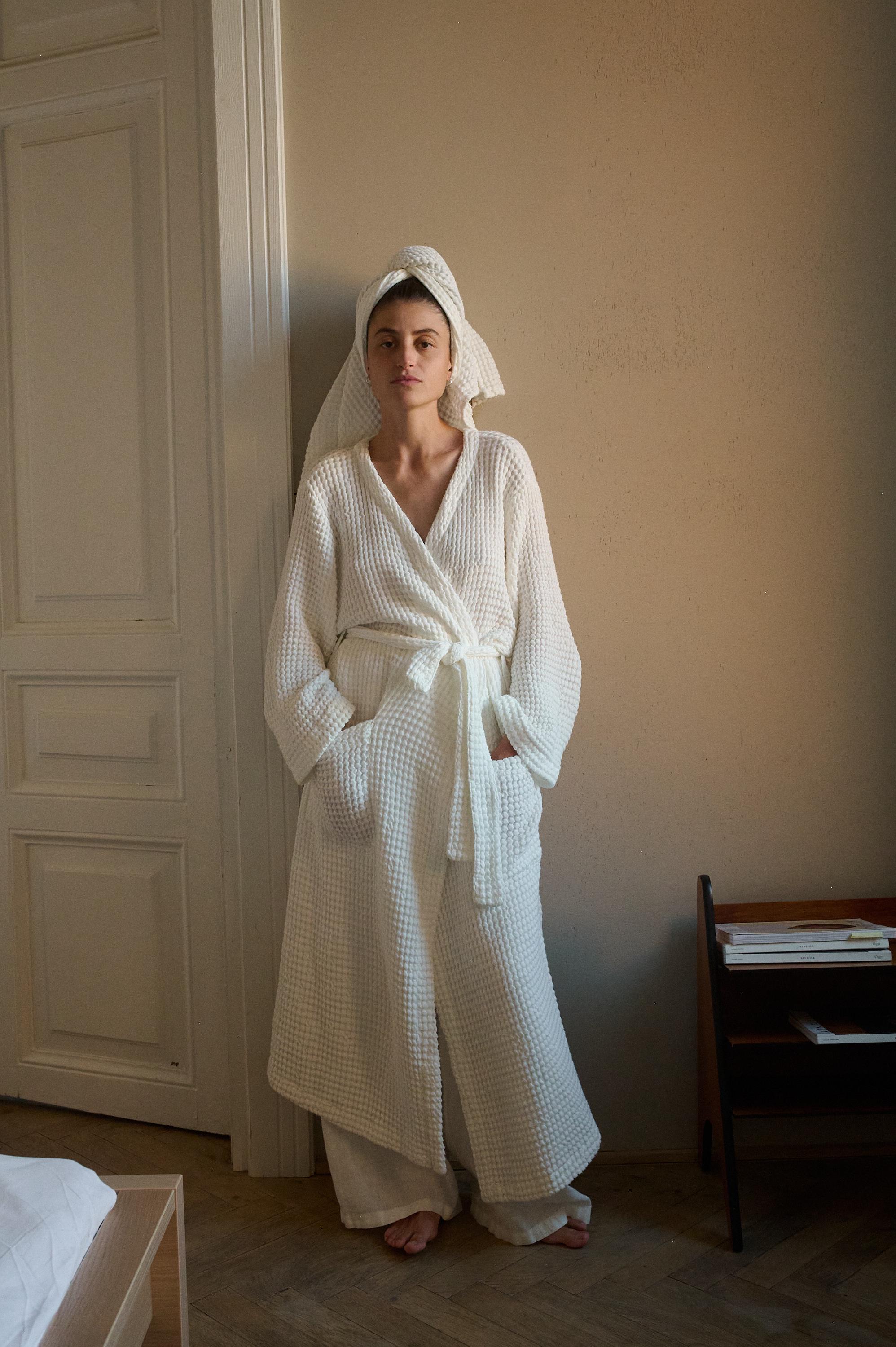 Evameva Cotton Linen Drop Pocket Robe Beige Gray M | eBay