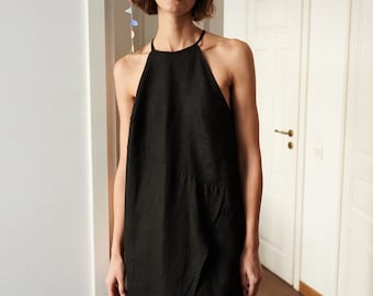 Ready To Ship - Mira black dress - Spaghetti strap linen dress - Linen dress - Long linen dress - Slip linen dress - Summer dress