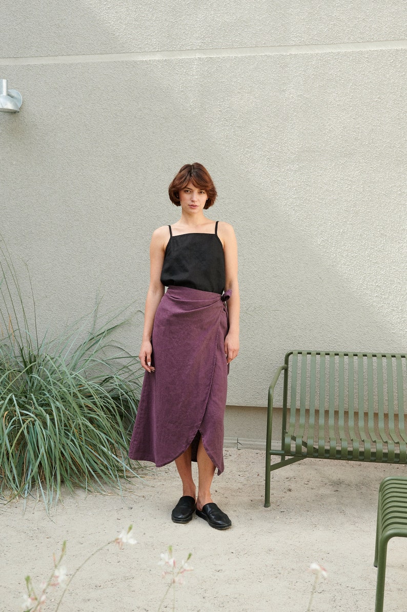 Jura eggplant violet skirt Wrap linen skirt Long wrap skirt Black linen skirt image 1