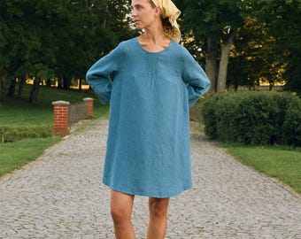 Roni stellar blue linen dress - Linen dress - A-line dress - Oversized dress - Loose linen dress - Summer linen dress - Midi dress