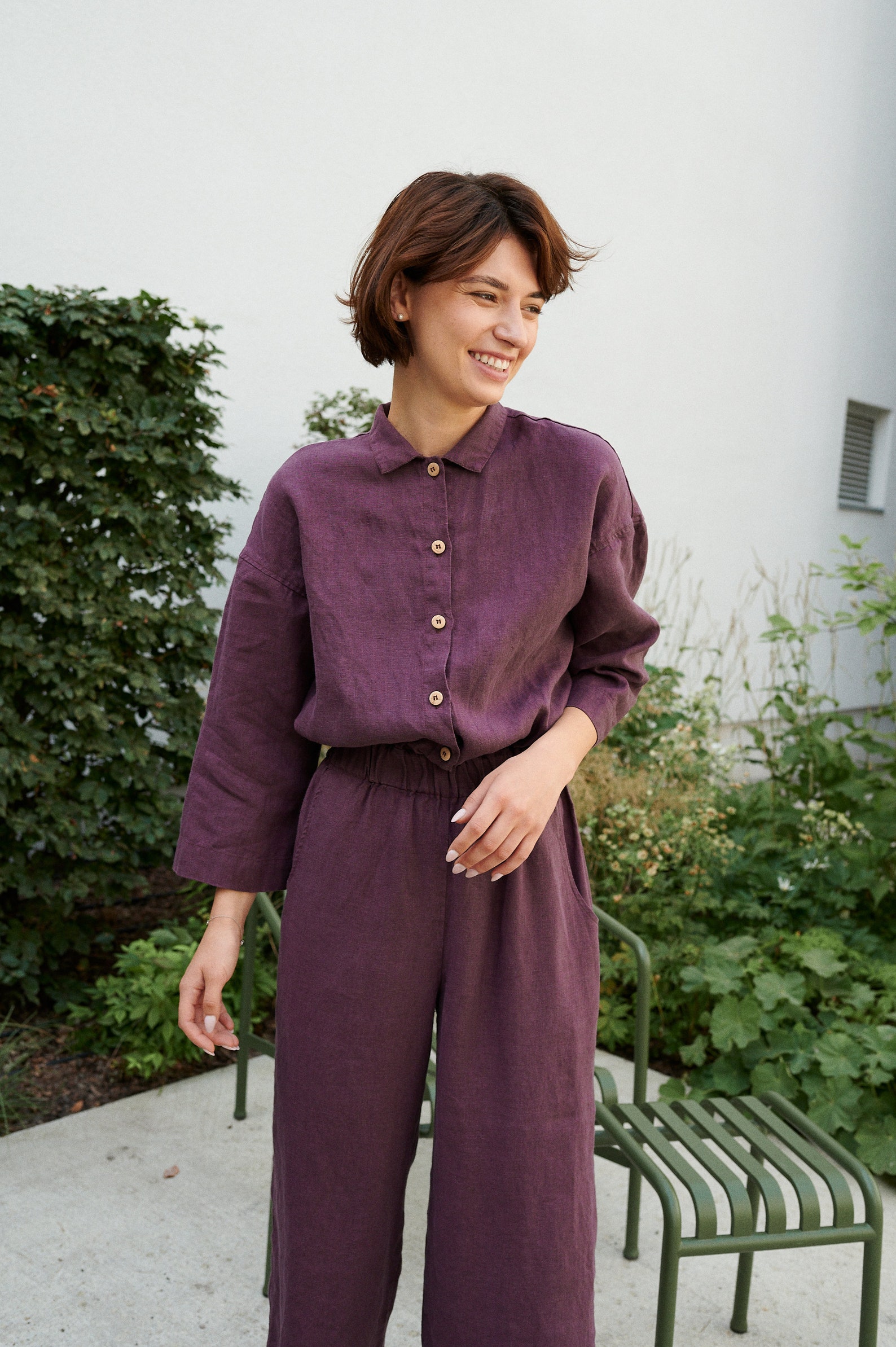 Eggplant Ruched Bodice Jumpsuit with Tie Back