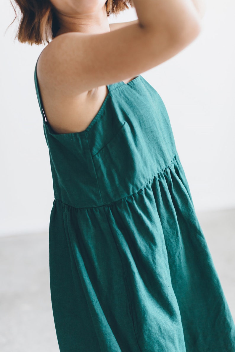 Sera Green Linen Embroidered Dress