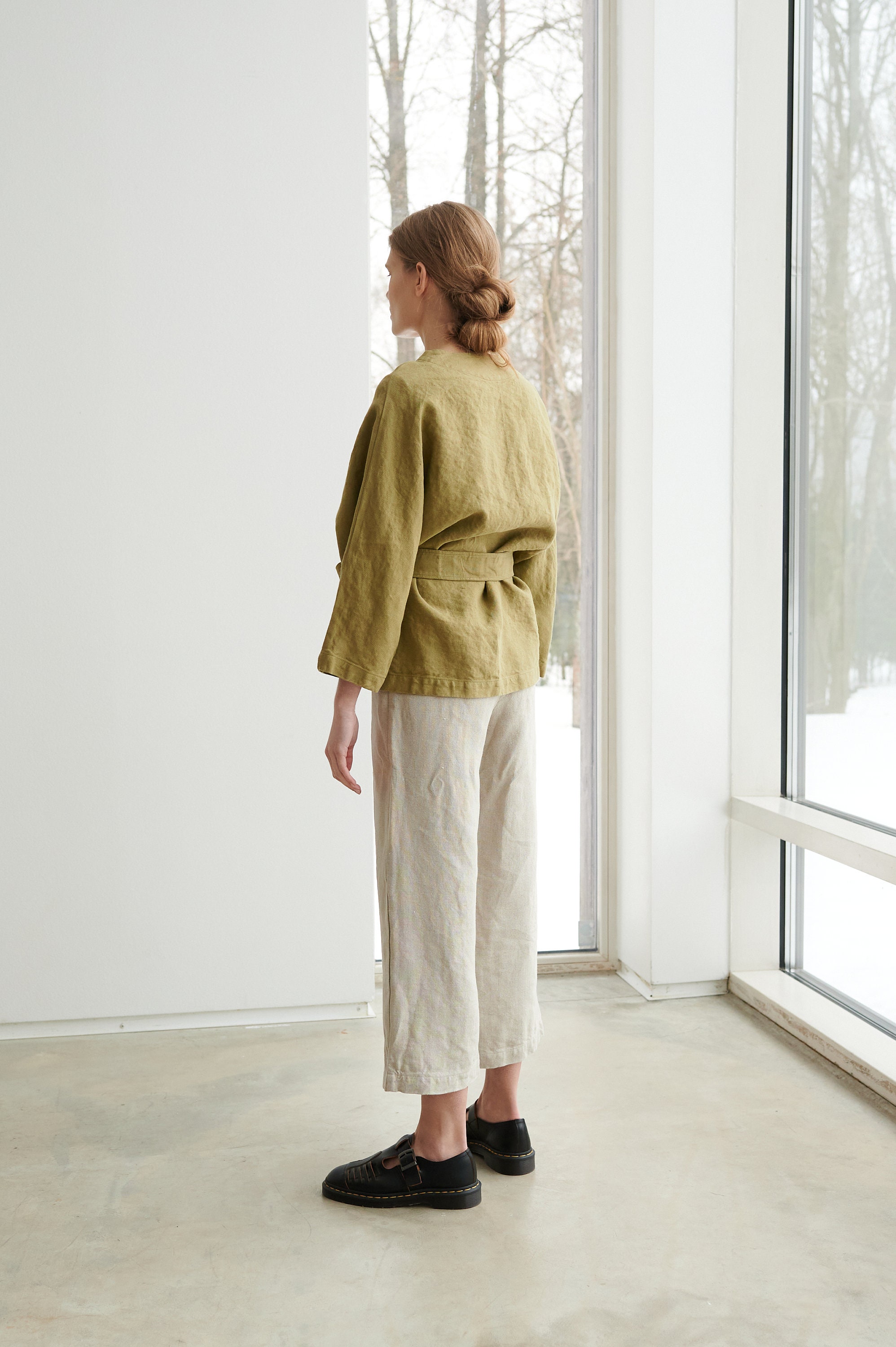 未使用品　rehellinen　linen wool long jacket Poetry - Heavy linen long jacket
