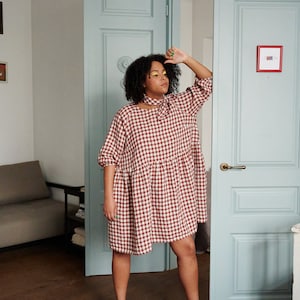 Beth Terracotta Gingham dress Gingham Linen Dress Summer linen dress image 6