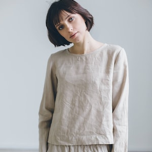 Jana beige top - Linen blouse - Linen blouse with long sleeves - Basic linen blouse - Linen top - Linen shirt - Washed linen clothes
