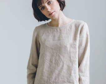 Jana beige top - Linen blouse - Linen blouse with long sleeves - Basic linen blouse - Linen top - Linen shirt - Washed linen clothes