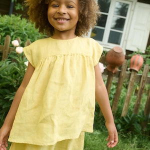 Girls Gathered Linen Top