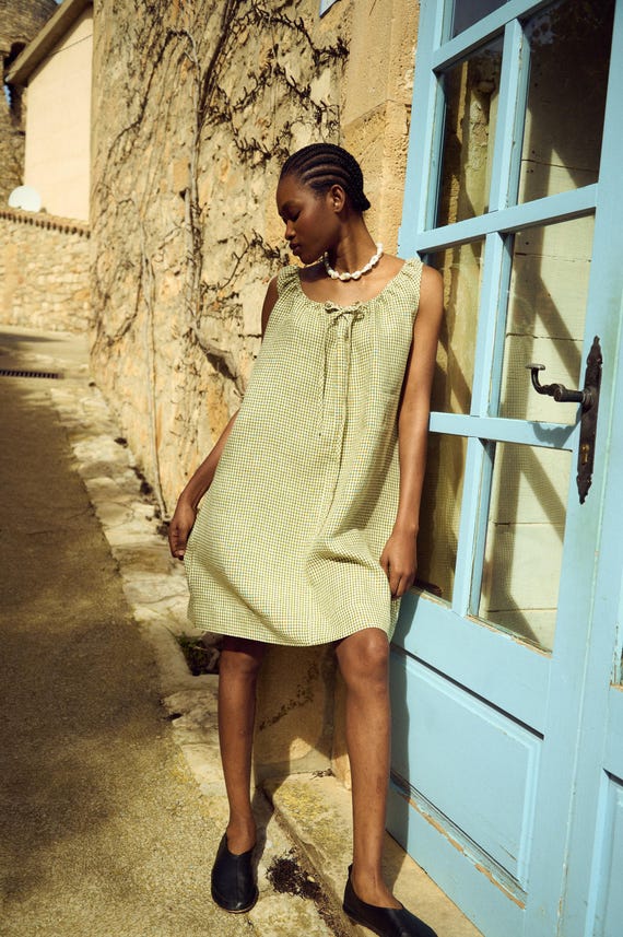 lime green dress with black shoes Fashionable Young Blonde Standing Outdoor Stairs Mint Green Light Dress Stock Photo Diana.mironenko #313463762