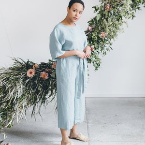 Olivia sea green jumpsuit Linen jumpsuit Oversized jumpsuit Linen romper Women linen clothing Linen overall Wide leg jumpsuit image 4