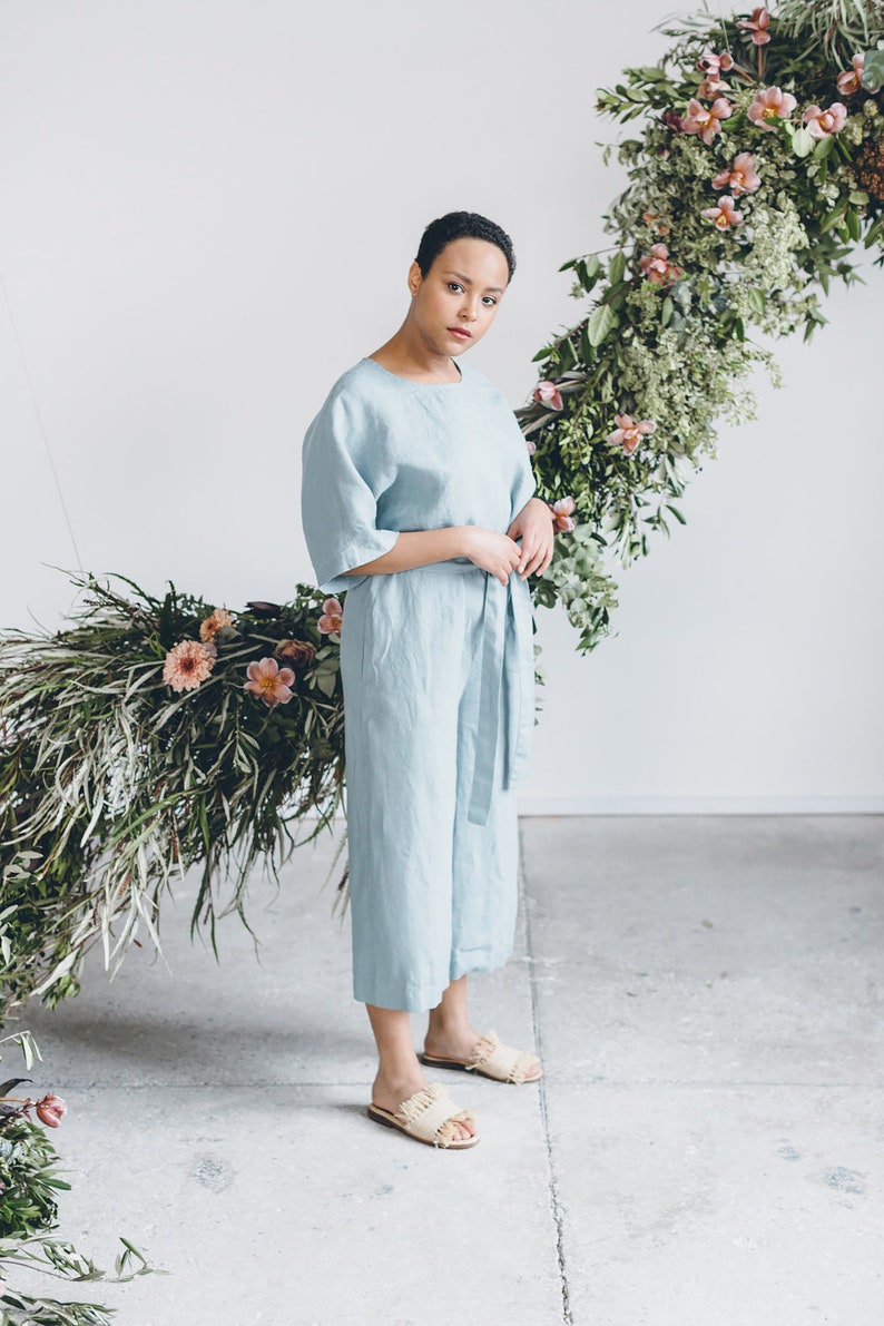 Olivia sea green jumpsuit Linen jumpsuit Oversized jumpsuit Linen romper Women linen clothing Linen overall Wide leg jumpsuit image 4