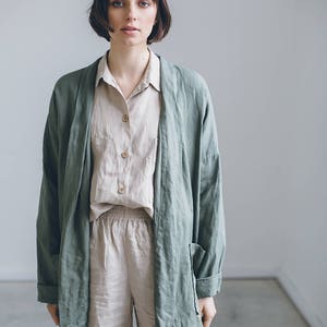 Ready to ship/ Linen jacket/ Drop shoulder sleeve jacket/ Linen clothes/ Linen kimono jacket