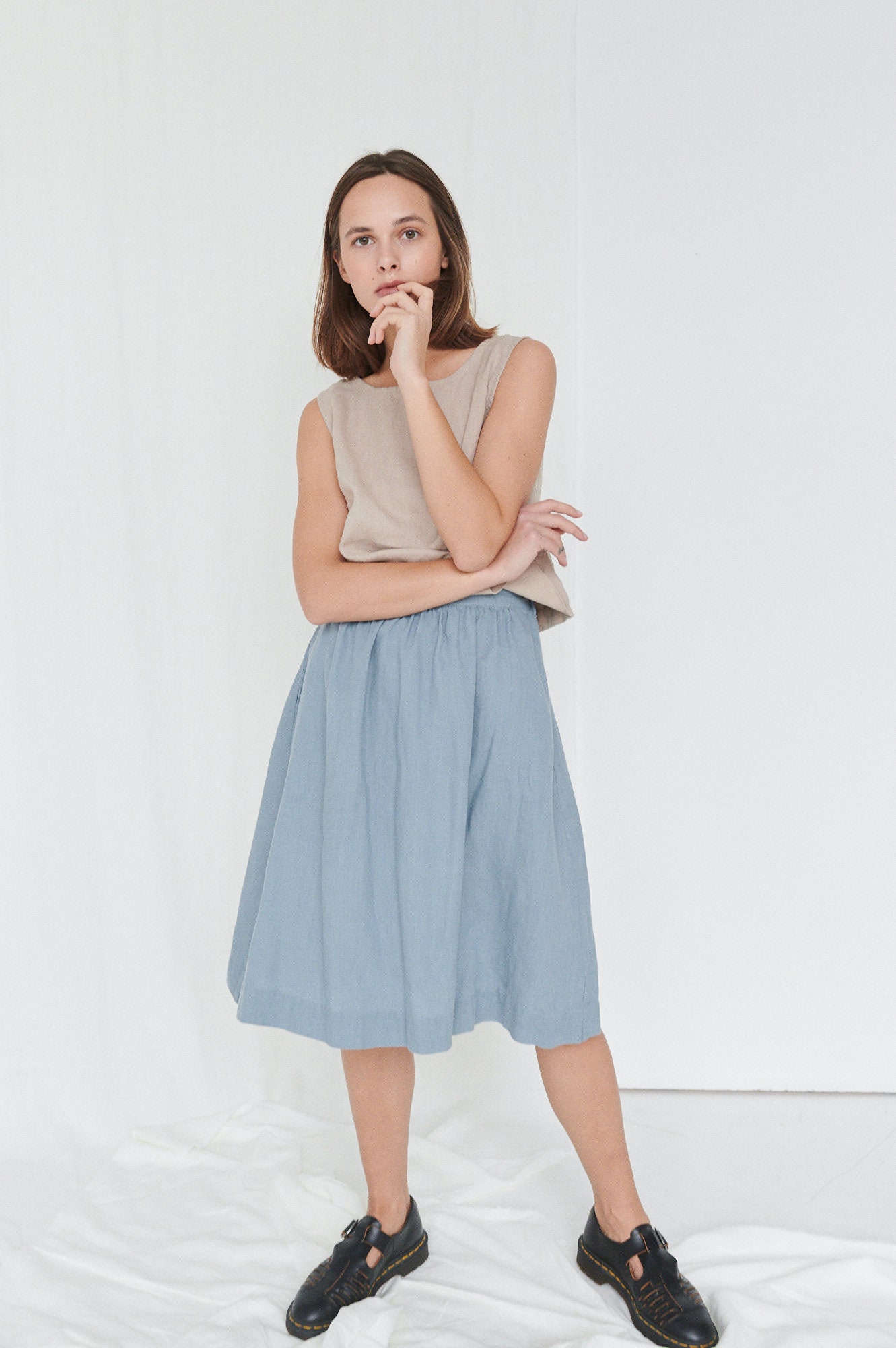 Laura Sea Green Skirt Midi Linen Skirt Linen Skirt A | Etsy