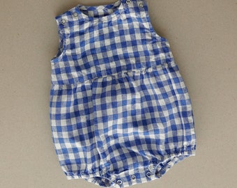 Unisex linen gingham baby romper