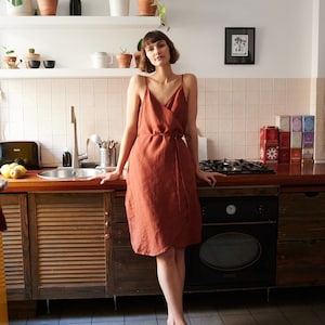 Ruby terracotta dress Spaghetti strap linen dress Linen dress Wrap linen dress image 4