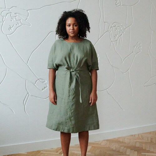 Rush pine green dress - Cocoon linen dress - Loose linen dress - Oversized linen dress - Summer dress - Linen dress