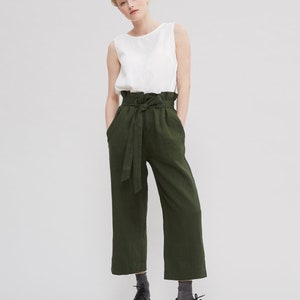 Ready to ship / Chloe trousers / Wide leg linen pants / Paper bag pants / Linen culottes / Linen trousers image 2