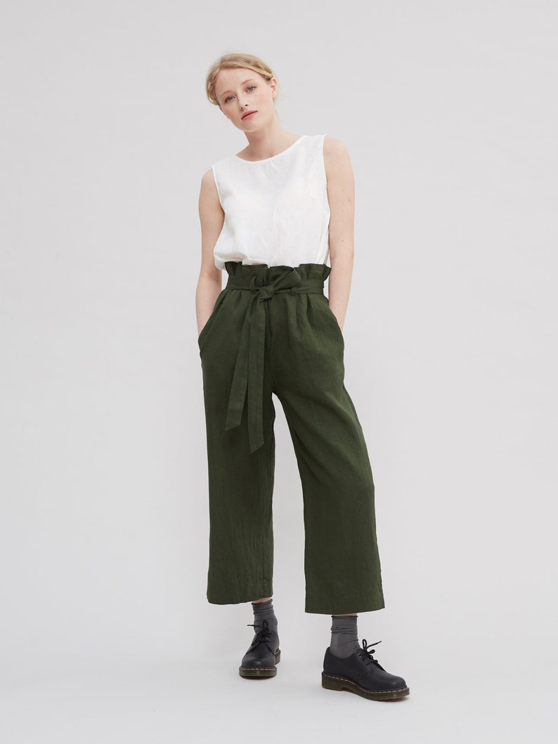 Ready to ship / Chloe trousers / Wide leg linen pants / Paper bag pants / Linen culottes / Linen trousers image 2