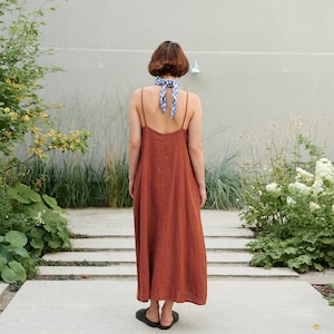Kristi terracotta dress - Spaghetti strap linen dress- Linen dress - Long linen dress
